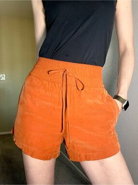 Nordstrom Orange Velour High-Waist Drawstring Shorts
